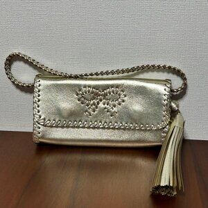 Anya Hindmarch Gold Leather Shoulder Bag Tassel Chain Strap Evening Bag Metallic